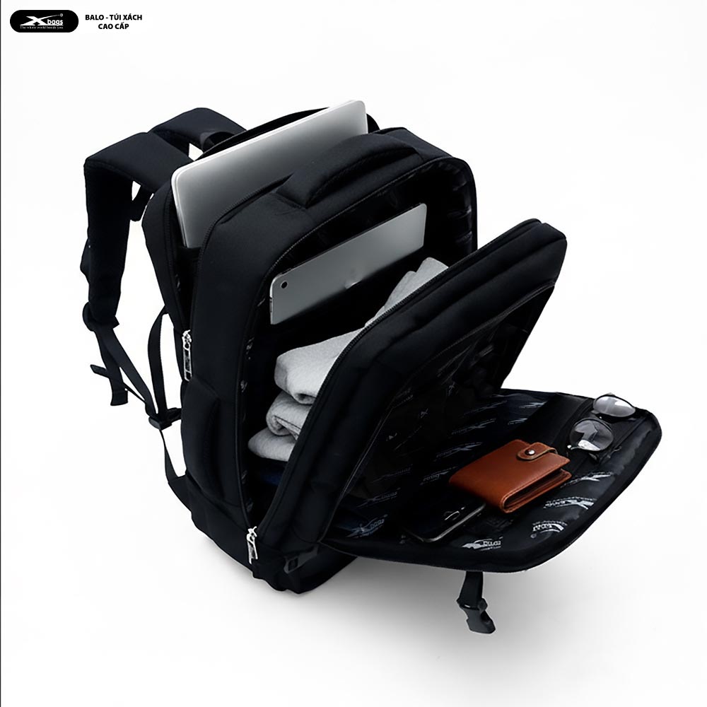Balo Du Lịch Cao Cấp Xbags Leader Pro XB2010 Màu Đen Dung Tích Lớn, Ngăn Chính Mở Gập 180 Độ, Đựng Được Laptop 17 Inch, Sang Trọng Cá Tính!