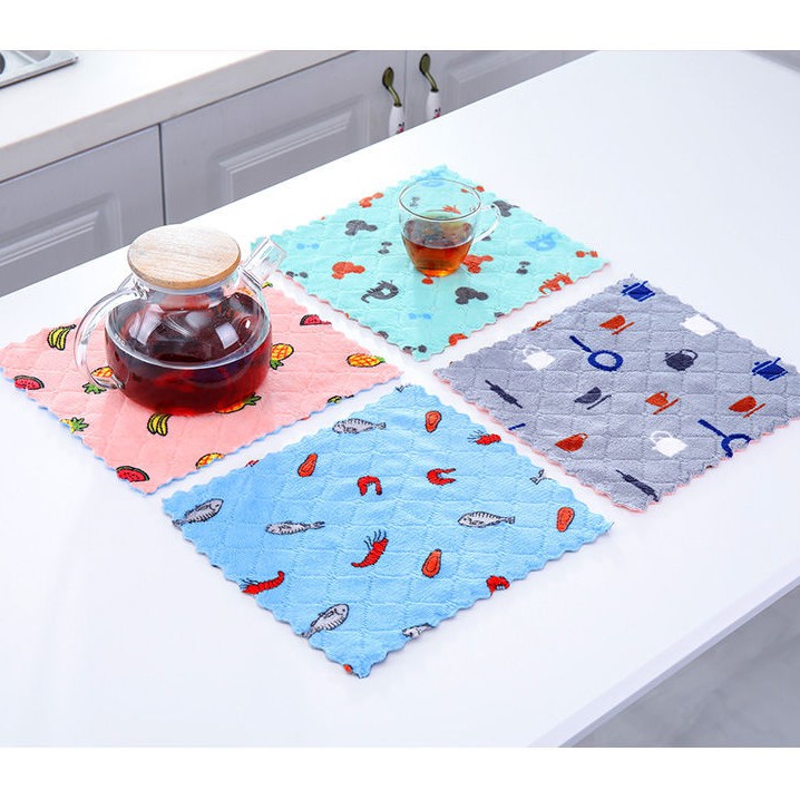 Khăn lau tay, khăn lau nhà bếp 2 mặt sợi bông hình vuông kích thước 25*25cm