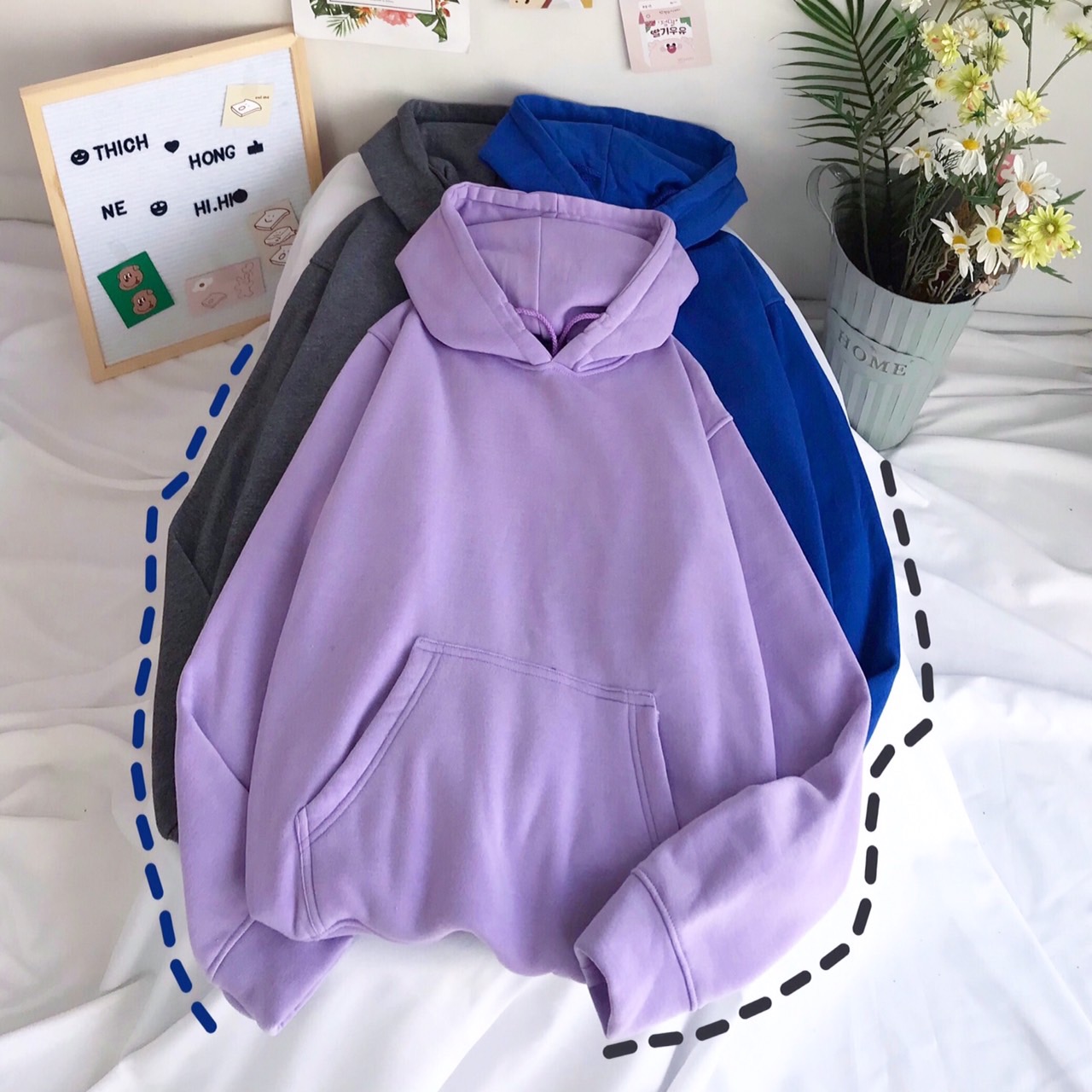 Áo Hoodie Trơn Màu Tím Nhạt Cao Cấp Dáng Rộng Unisex Nam Nữ Mặc Được - MM