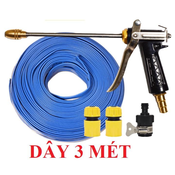 Bộ dây vòi xịt nước rửa xe,tưới cây .tăng áp 3 lần,loại 3m,5m 206318 đầu đồng,cút,nối nhựa đen+ tặng đai