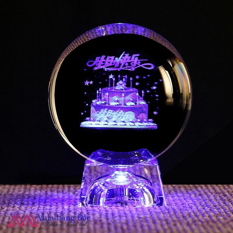 Bộ Quà Tặng Quả Cầu Pha Lê 3D LED Bánh Sinh Nhật