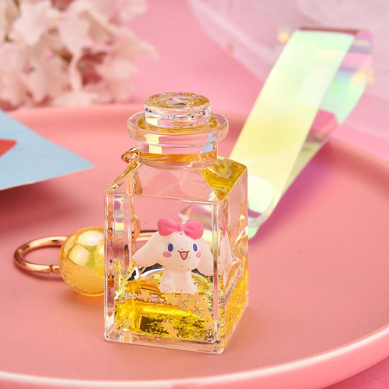Gói Dây da sáng trong suốt Chai vuông trong suốt Móc khóa búp bê nổi Búp bê con chó con