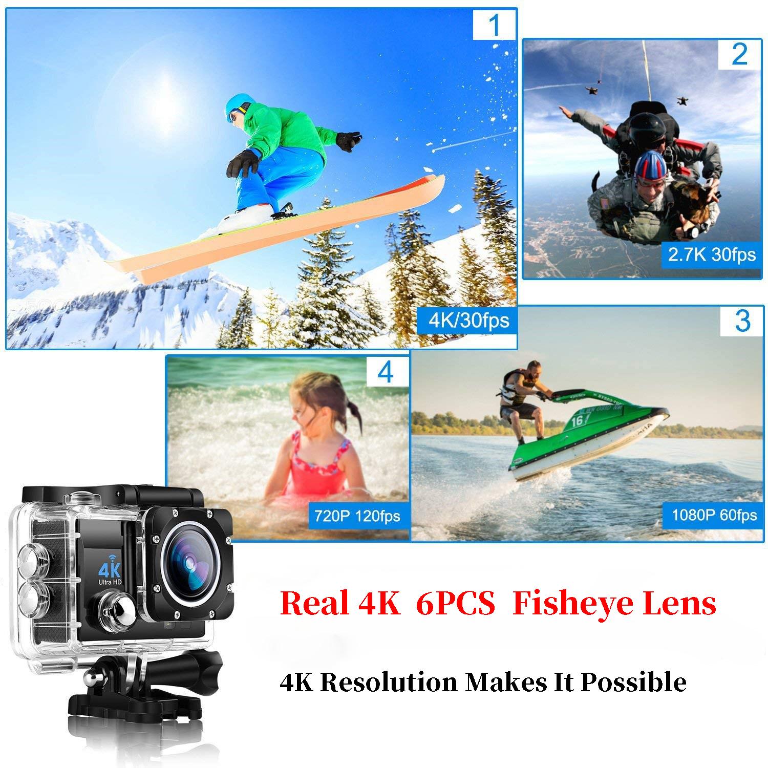 Camera hành động Ultra HD 4K/30 khung hình/giây Máy ảnh thể thao 16MP 170D Camera WiFi 30M Máy ảnh camera quay video Máy ảnh camera Sport DV