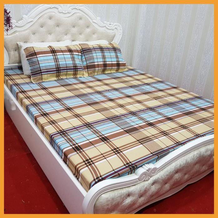 Bộ ga gối poly cotton kẻ ô xanh vàng