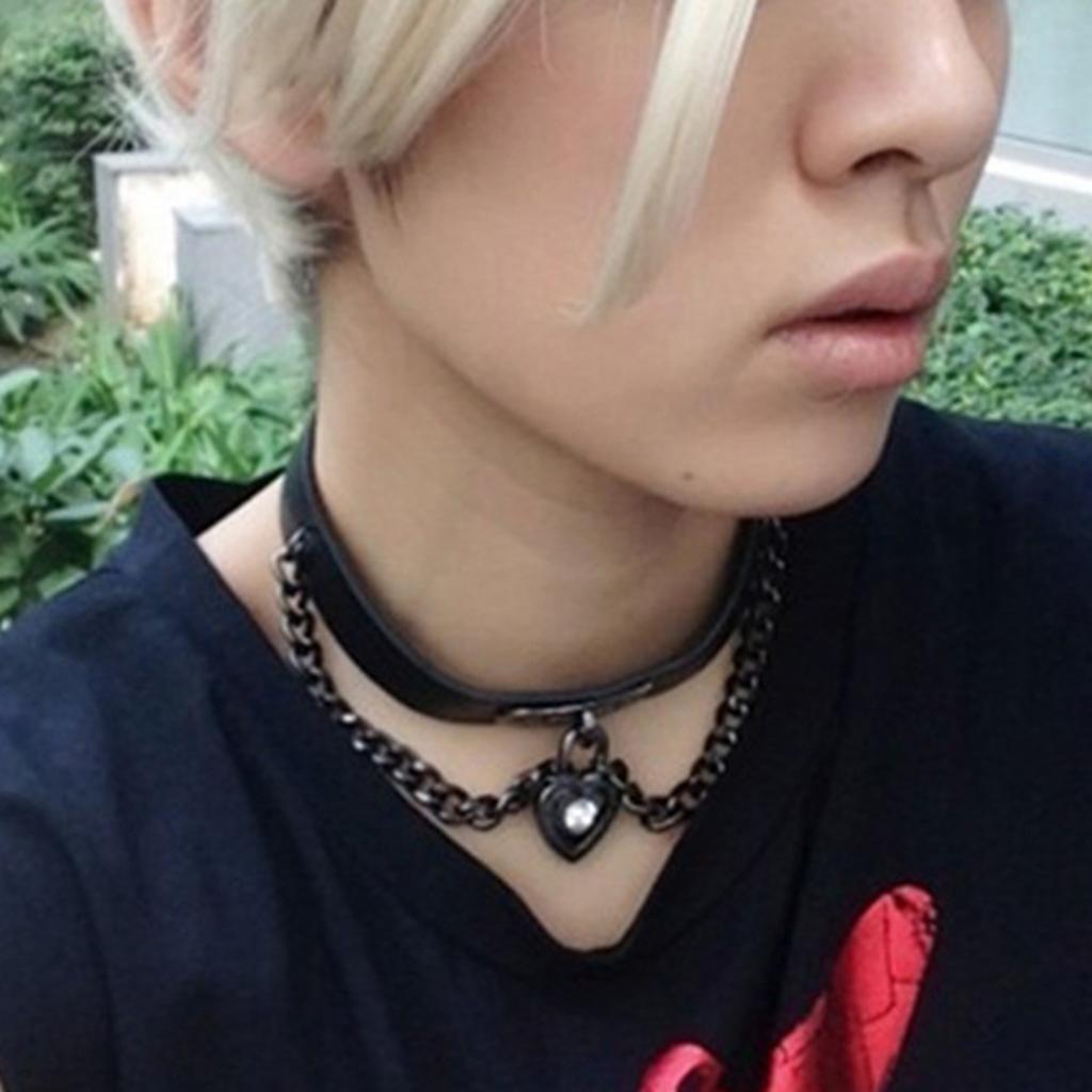 Gothic Style PU Leather Choker Necklace Love Heart Pendant Chain Women Gifts