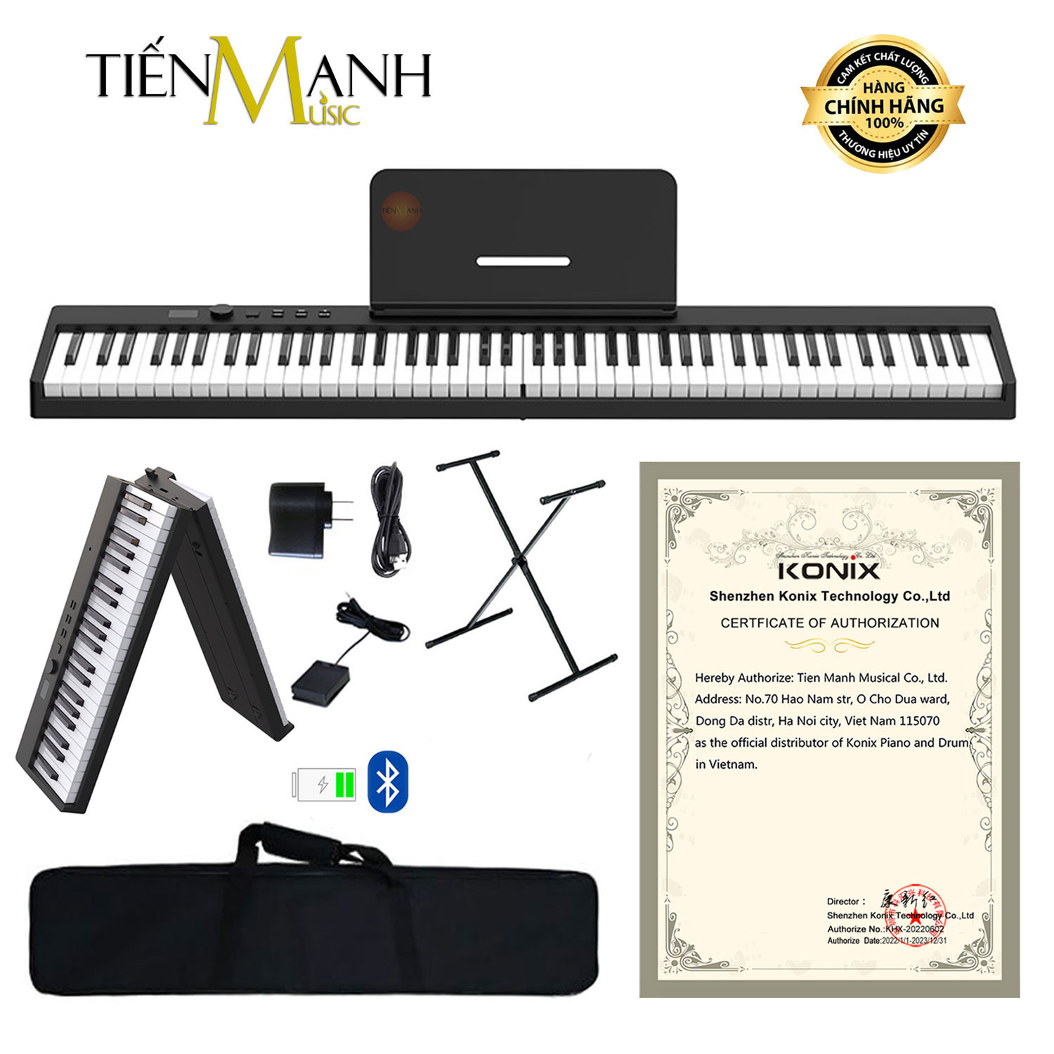 Đàn Piano Điện Konix PJ88C Đàn, Chân, Bao, Nguồn - 88 Phím Cảm Ứng Lực Midi Keyboard Controllers Hàng Chính Hãng