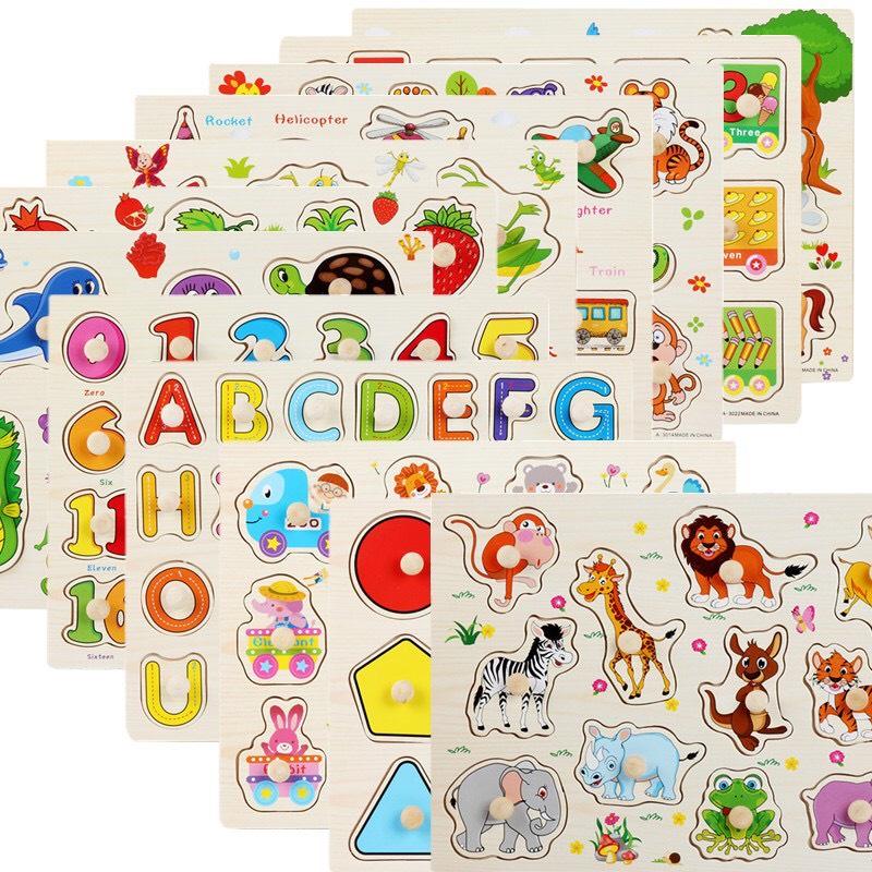 Bảng gép hình núm gỗ cho bé, rèn luyện trí nhớ, đồ chơi giáo dục