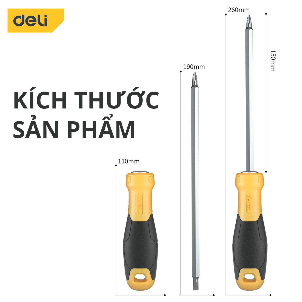 Tua Vít Đa Năng 2 Đầu Deli - Đầu Vít Từ Tính PH1 và 5.0 - Chất Liệu Thép CR-V Siêu Bền Chống Mòn, Gỉ