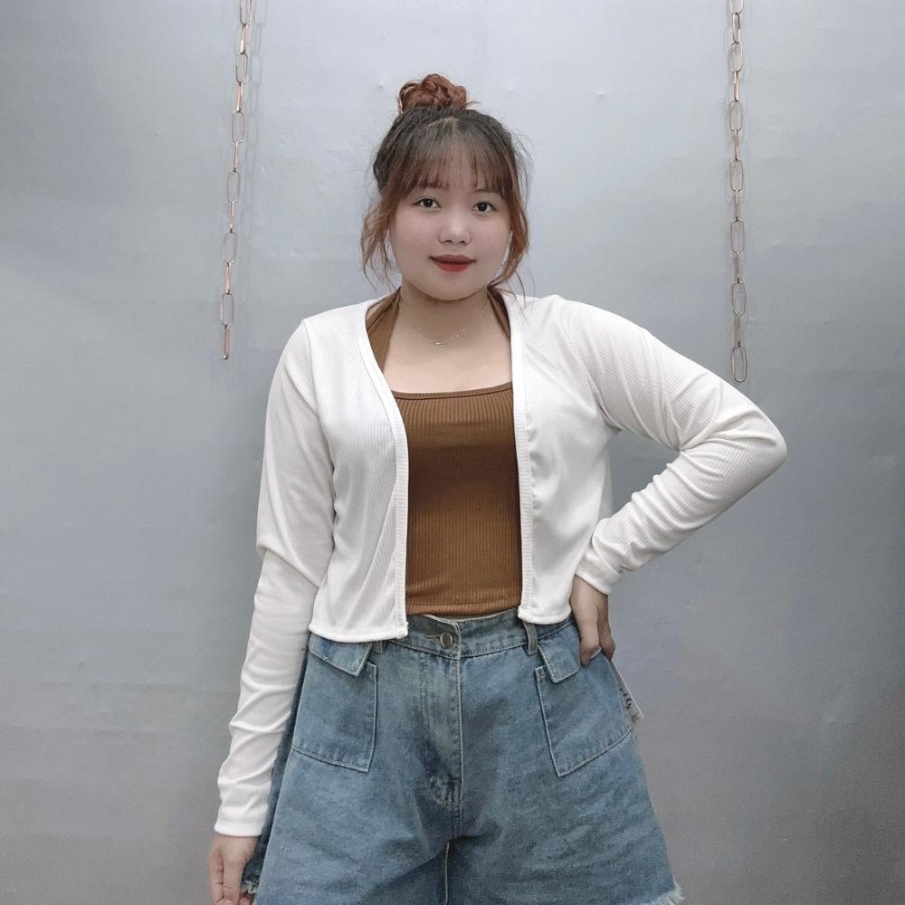 Áo khoác cardigan bigsize nữ thun gân cao cấp, Áo khoác ngoài dnags lửng Chuppy 58-95kg BIGSIZE CÔ NHỎ G116 - Màu đen