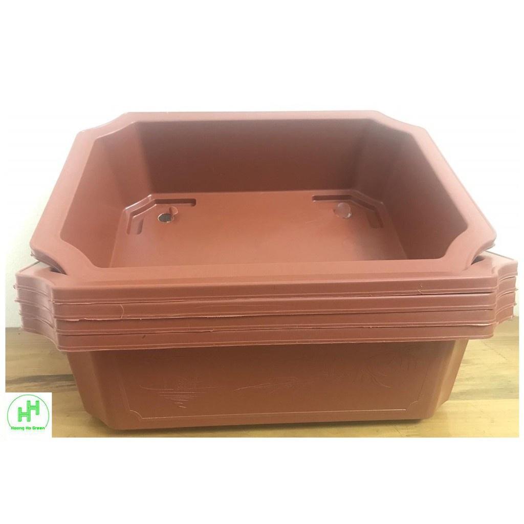 1 Chậu Nhựa Trồng Cây Mini Hình Chữ Nhật Màu Nâu Siêu Đẹp Kích Thước 350x255x90 - Sản xuất bởi NHỰA BÌNH THUẬN