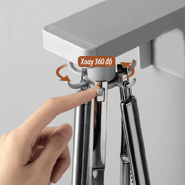 Giá treo 6 móc xoay 360 độ dán tường dùng treo bông tắm, xẻng, muôi, chìa khóa và các đồ vật khác trong nhà tiện lợi