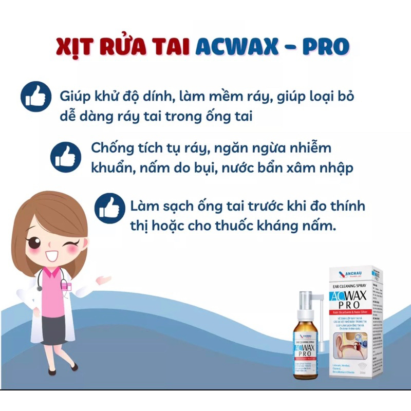 Xịt Vệ Sinh Ráy Tai Cho Bé &amp; Người Lớn Acwax Pro Giúp Làm Mềm Ráy Tai, Làm Sạch, Ổn Định Thính Giác, (Chai 20ml)