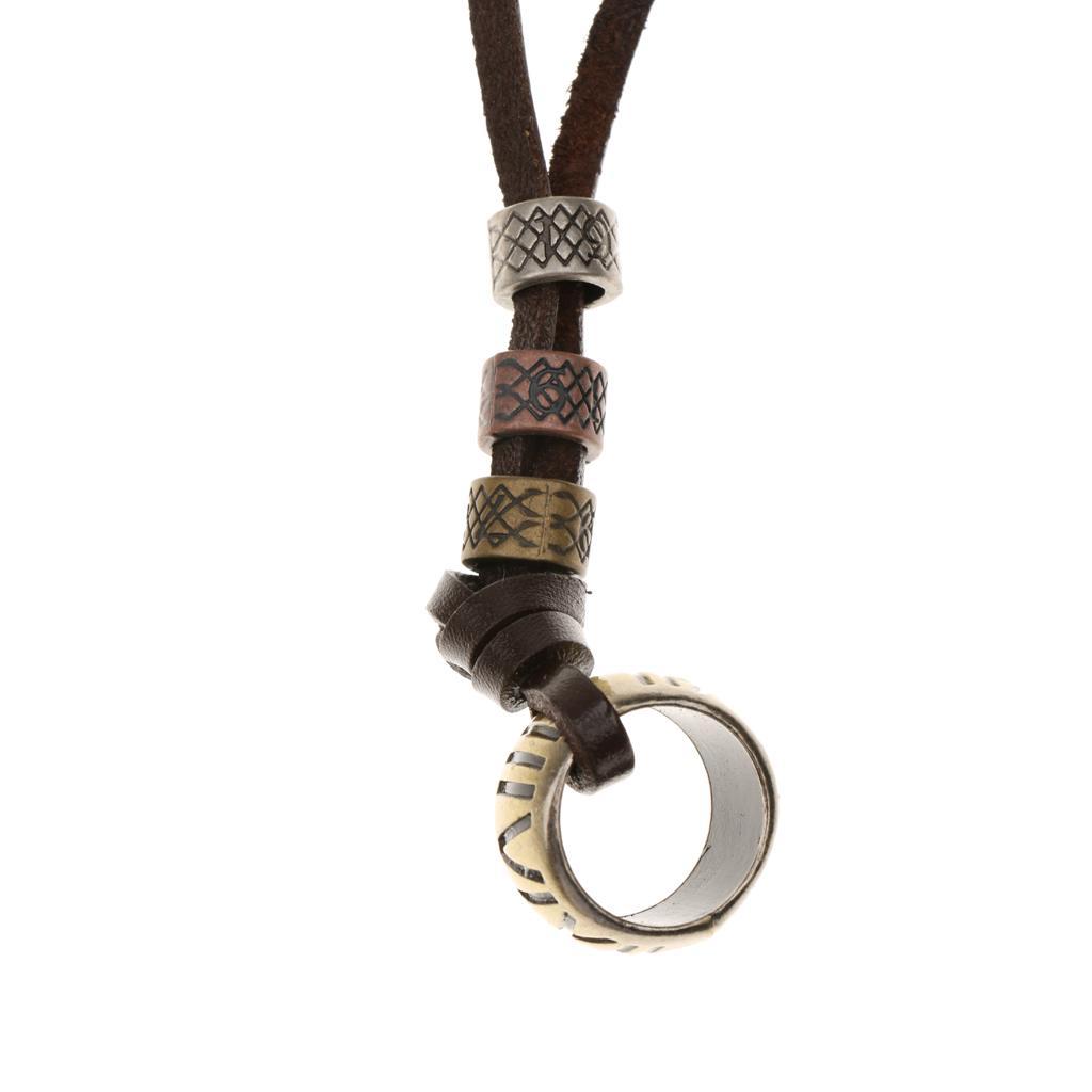 Antique Punk Brown Leather Pendant Adjustable Necklace Mens Pendant Necklace