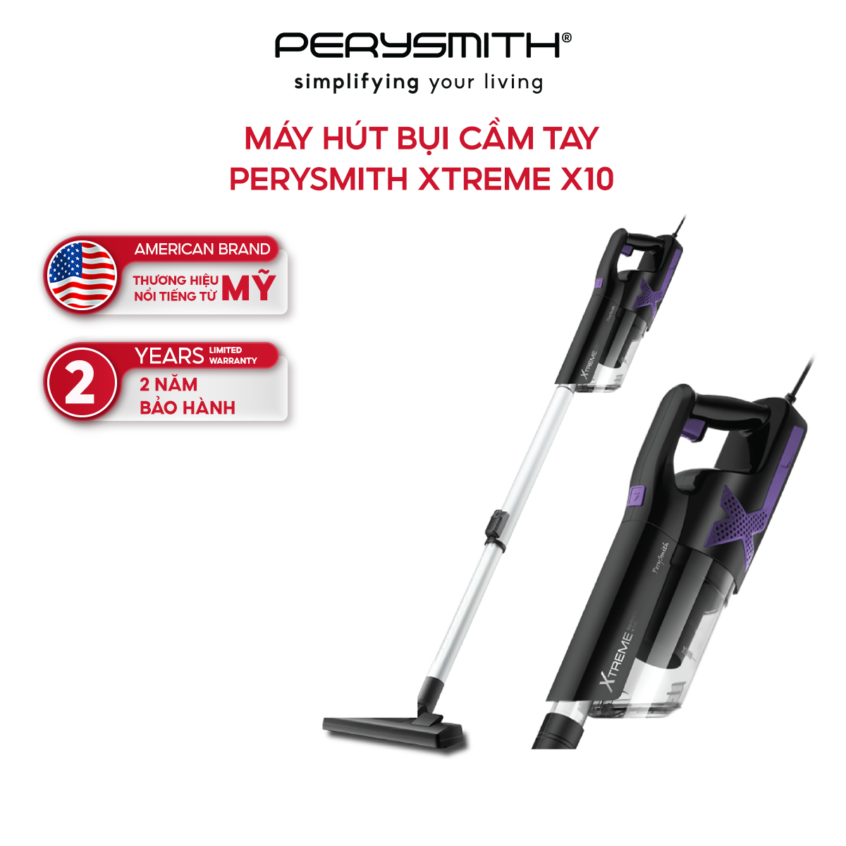 Máy hút bụi PerySmith XTREME X10 cầm tay có dây lực hút mạnh 19500PA - Hàng chính hãng