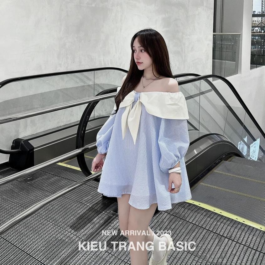 Đầm tiểu thư,Đầm babydoll, áo tay bồng siêu bánh bèo có nơ trước ngực Trendy Clothing