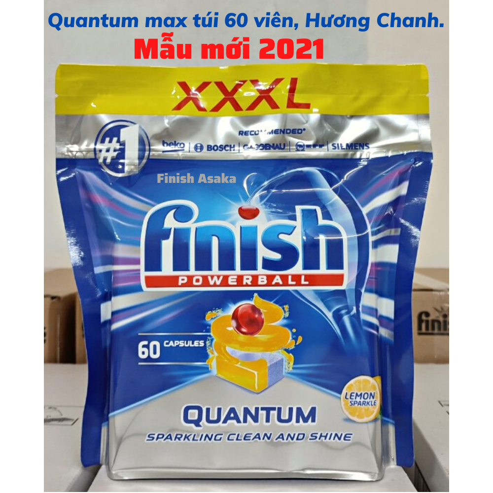 Viên rửa bát Finish Quantum Max Túi 60 viên, Hương Chanh - Chính Hãng.