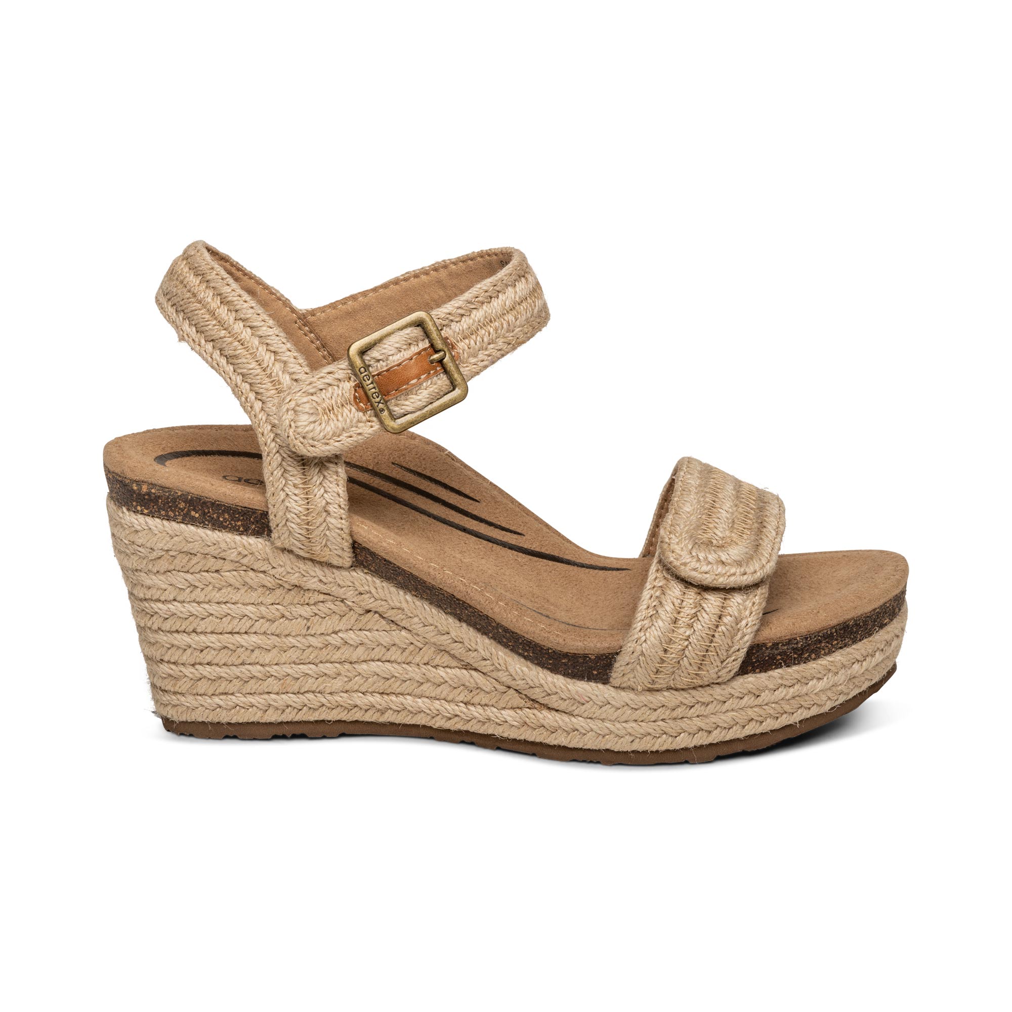 Sandal cao gót sức khỏe nữ Aetrex Sydney Natural - Giày đế xuồng cao 8p. đệm nâng vòm siêu mềm