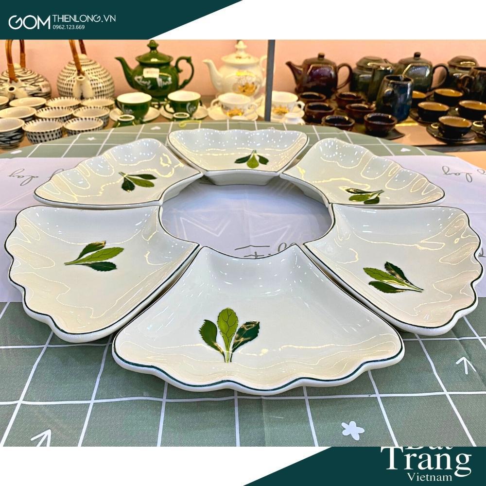 Combo Bộ Bát Đĩa Thắp Hương Hoa Mặt Trời Lá Ngò Gai ĐK50cm - Đồ Thờ Cúng Bát Tràng - Gốm Thiên Long