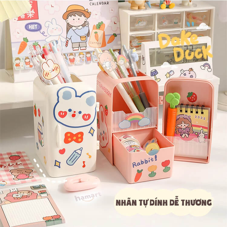 SET 6 Tờ 90 Nhãn Dán Sticker Thỏ Gấu PET Trong Suốt Cute Không Thấm Nước Trang Trí Dễ Thương