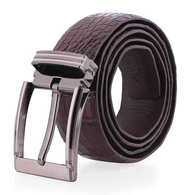 Dây nịt nam da cá sấu Huy Hoàng bụng 4P đầu kim màu nâu đất HP4850