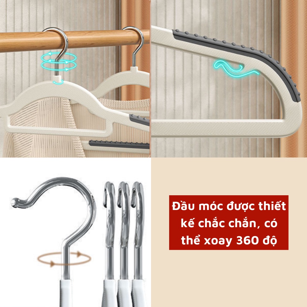 Set 10 Móc Treo Quần Áo Chống Trượt Xoay 360 Đa Năng Bằng Nhựa Cao Cấp Bền Chịu Được Vật Nặng