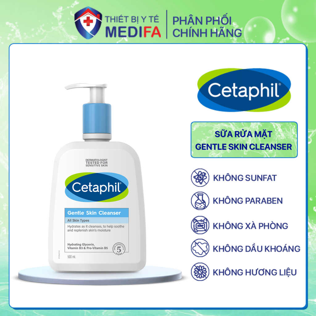 Sữa Rửa Mặt Cetaphil Gentle Skin Cleaner 500Ml Tặng Kèm Khẩu Trang Vải