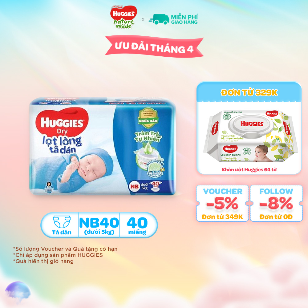 [Tặng kèm miếng] Tã dán sơ sinh Tràm Trà Tự Nhiên Huggies NB40/NB70/S54/S80