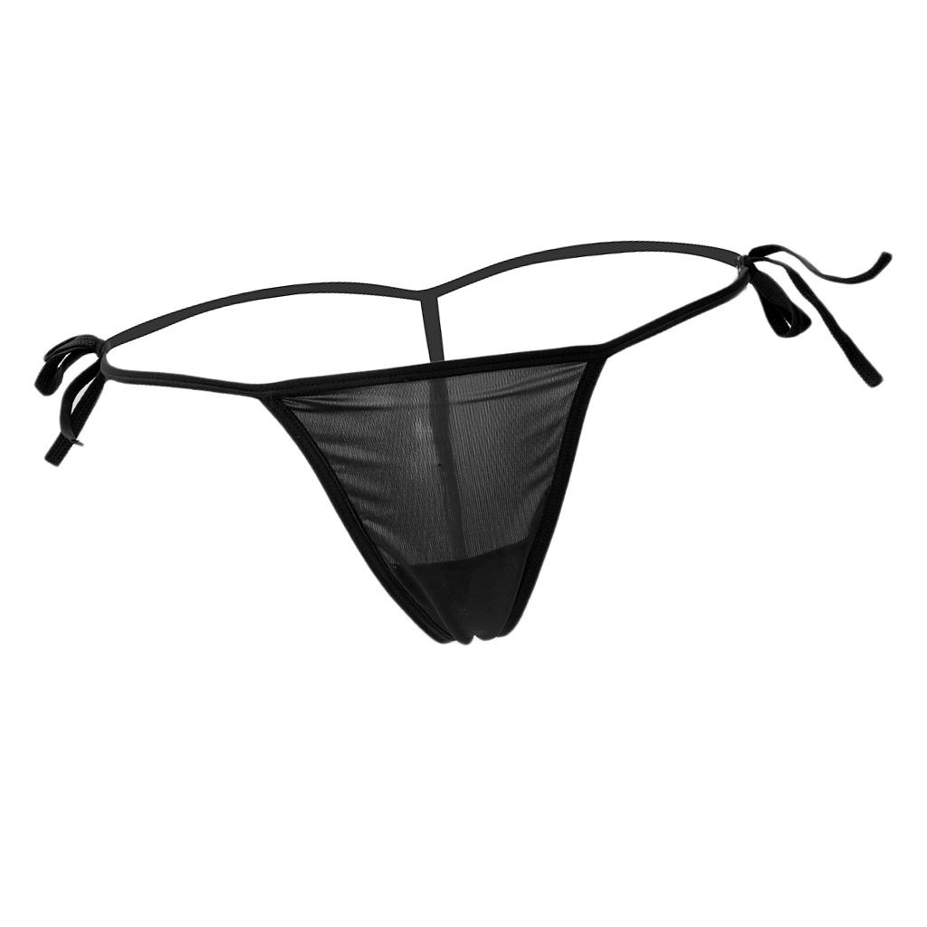 Women's Bandage Sheer Solid G-string Briefs Panties Lace up T-back Lingerie Underwear