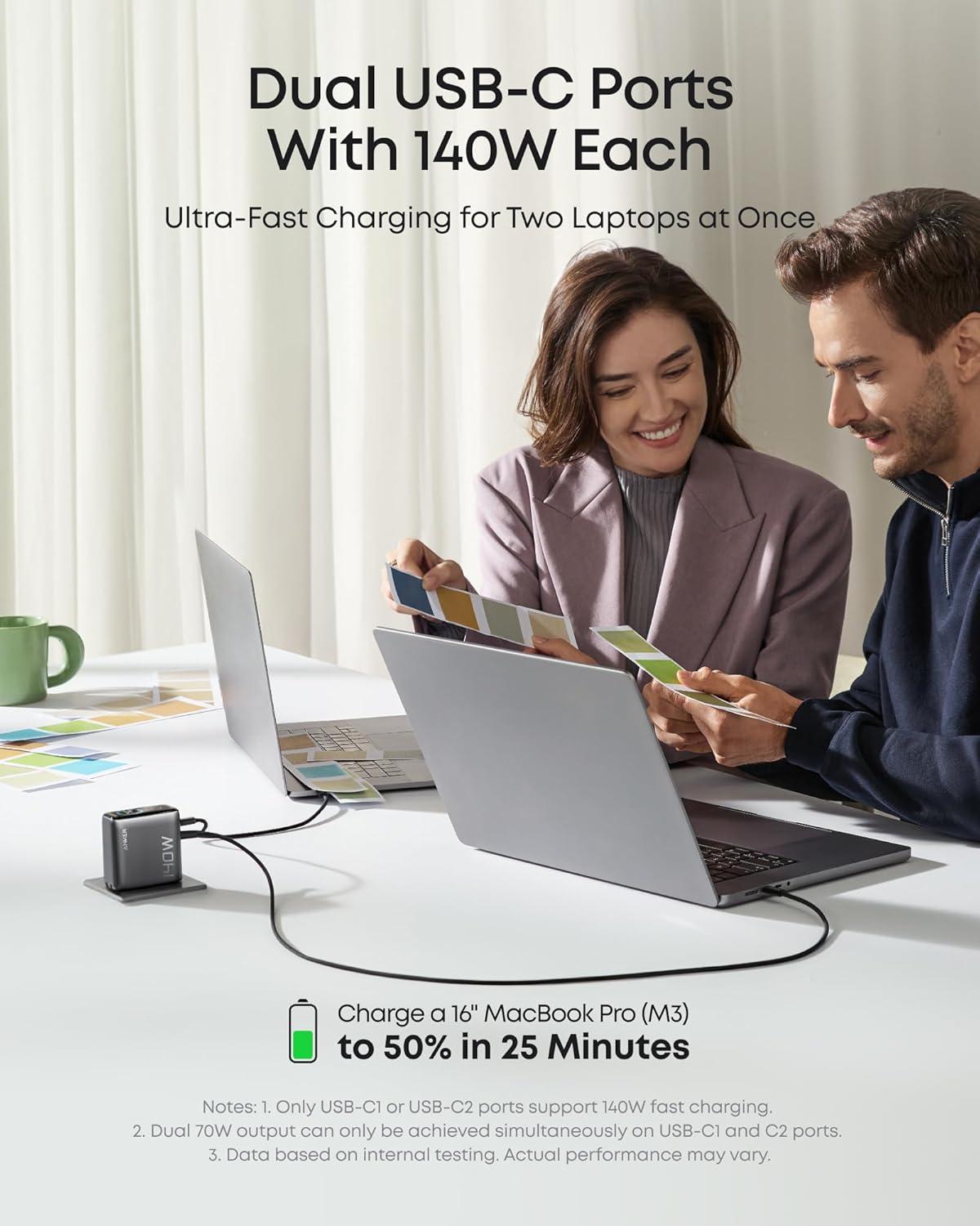 Củ sạc Anker Zolo 3C1A 140W (with USB-C Cable) Xám đen (Dark Gray) B2697 - Hàng Chính Hãng