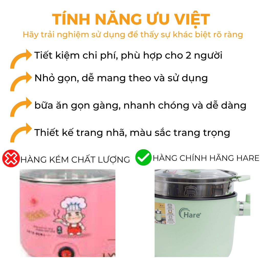 Nồi lẩu điện đa năng mini HR-MF1503 (1.5L) - hàng chính hãng thương hiệu Hare - bảo hành 12 tháng