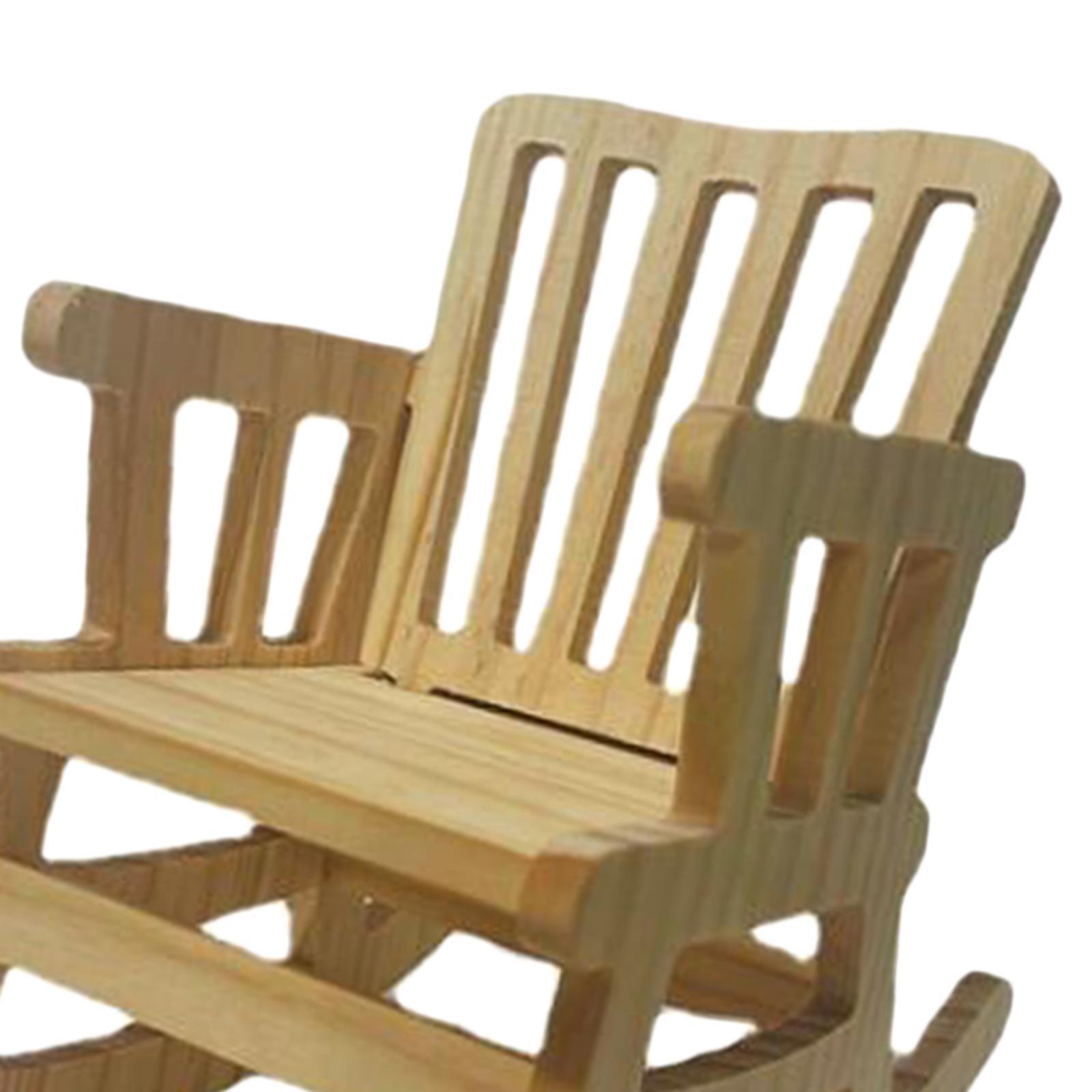 Simulation Mini Wooden Rocking Chair Miniature Wooden Chair Furniture Crafts Model for 1/6 Doll Bedroom Dollhouse Accessories