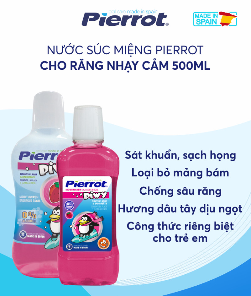 [ Tặng Cạo Lưỡi ] Nước súc miệng hương dâu tây Pierrot dánh cho trẻ em 500ml