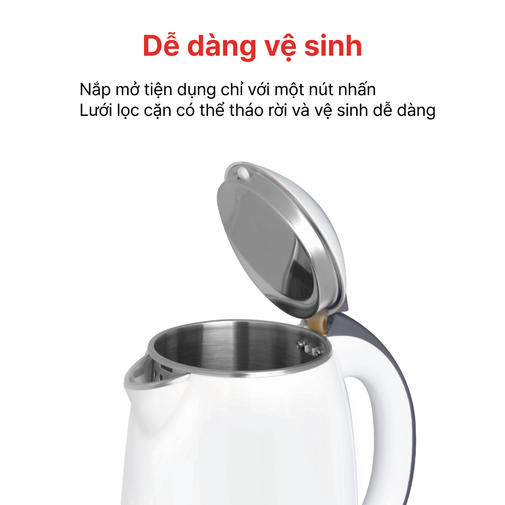Ấm siêu tốc Happy Cook 1.8L HEK-180PW - Hàng Chính Hãng