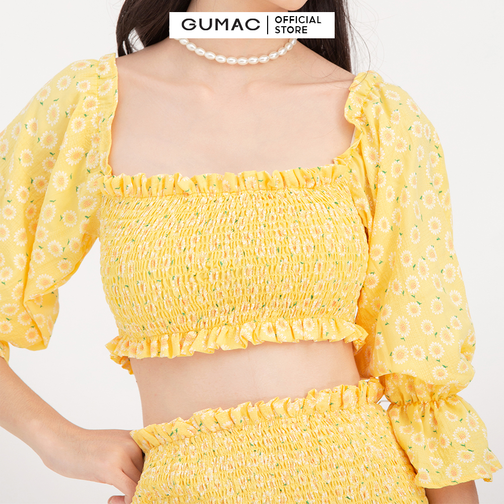 Áo croptop nhún trễ vai GUMAC AB782