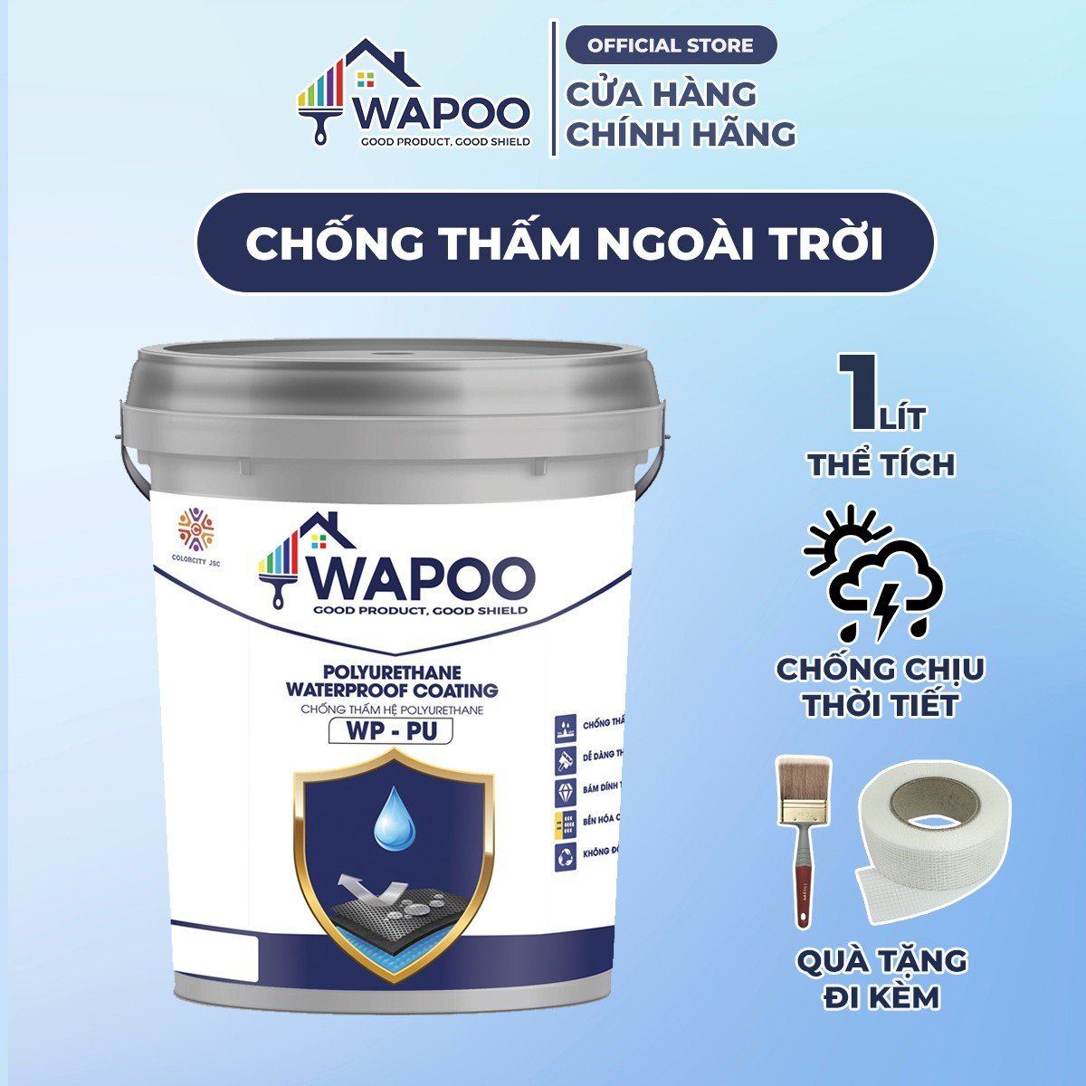 Sơn Chống Thấm Công Nghệ Đức Wapoo Dùng cho Sàn Mái, Ban Công, Sân Thượng, Nhà Vệ Sinh,Chống Thấm Ngoài Trời, Chống Thấm Sân, Sàn, Gạch Men