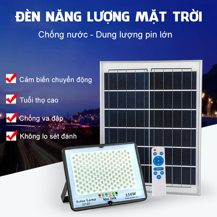 Đèn năng lượng mặt trời MAXTECH bóng to 150w, 200w, 250w, 300w - Đèn LED, IP chống nước, bụi - D1370