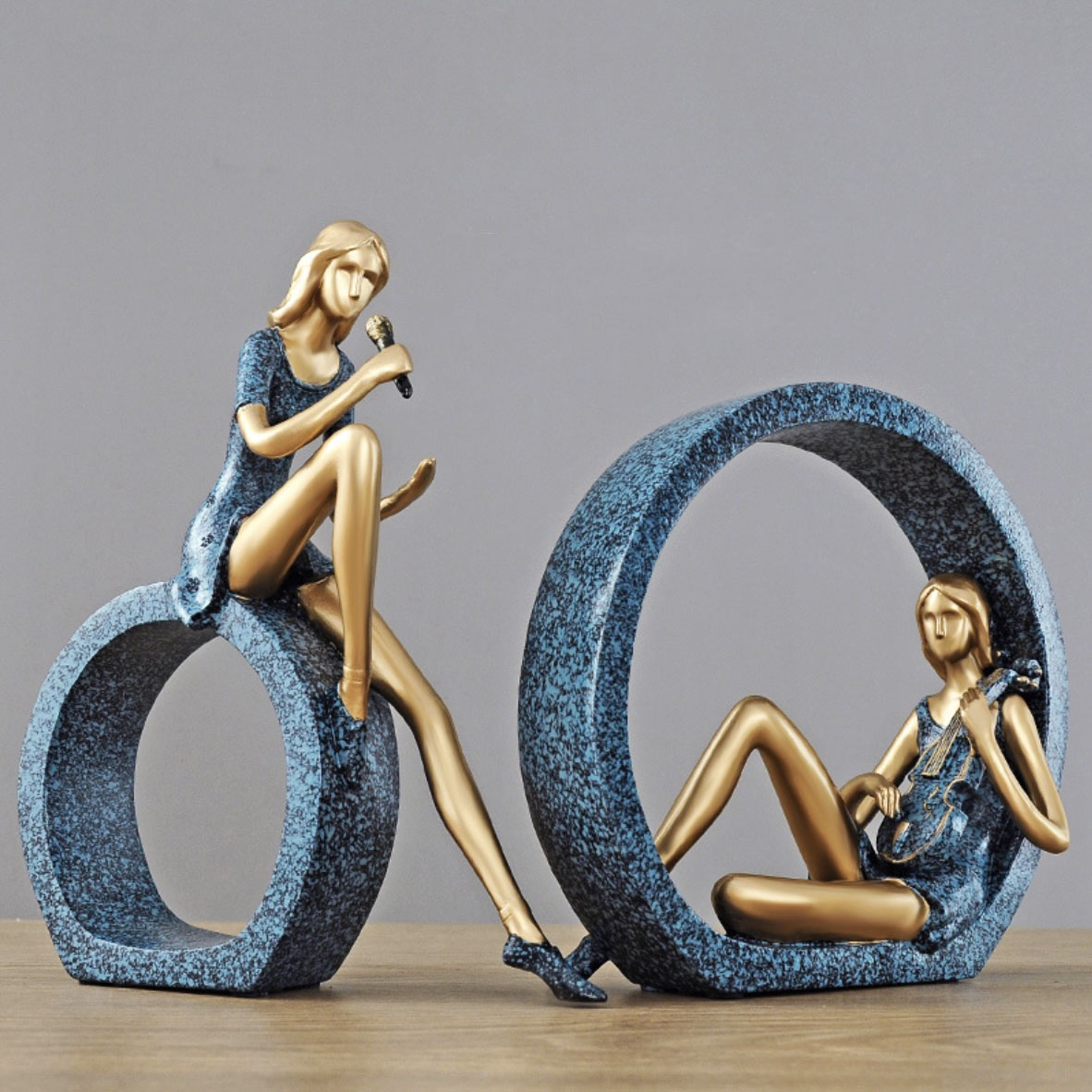 BỘ 2 TƯỢNG NGHỆ NHÂN HÁT VÀ ĐÀN GIRLS BAND - hàng cao cấp