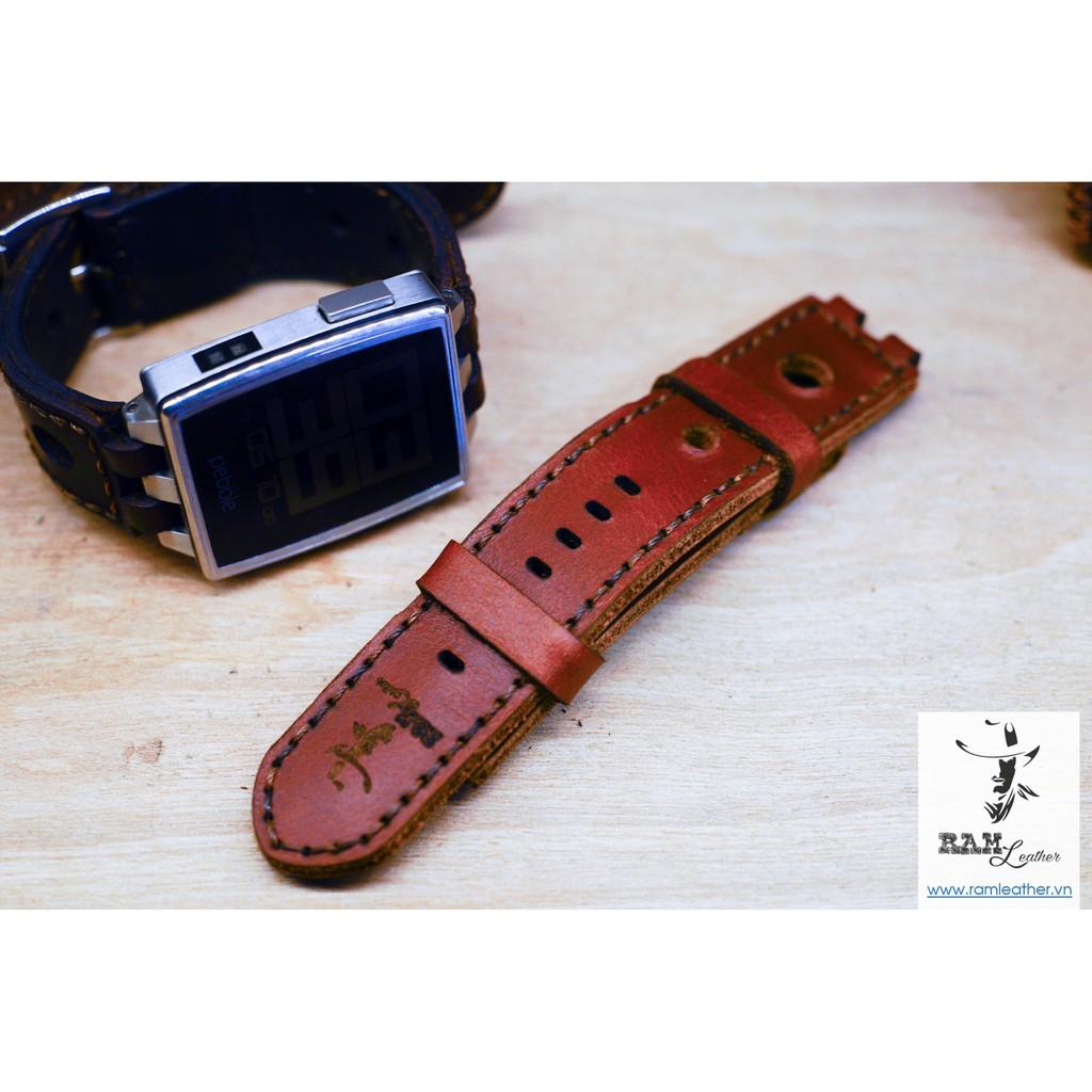 DÂY ĐỒNG HỒ PEBBLE STEEL DA BÒ THẬT RAM LEATHER - HÀNG CHÍNH HÃNG