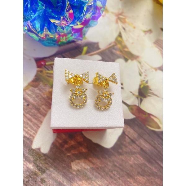 Bông Tai Nữ Nơ Rụng Đá Đính Đá Lấp Lánh Mạ Vàng