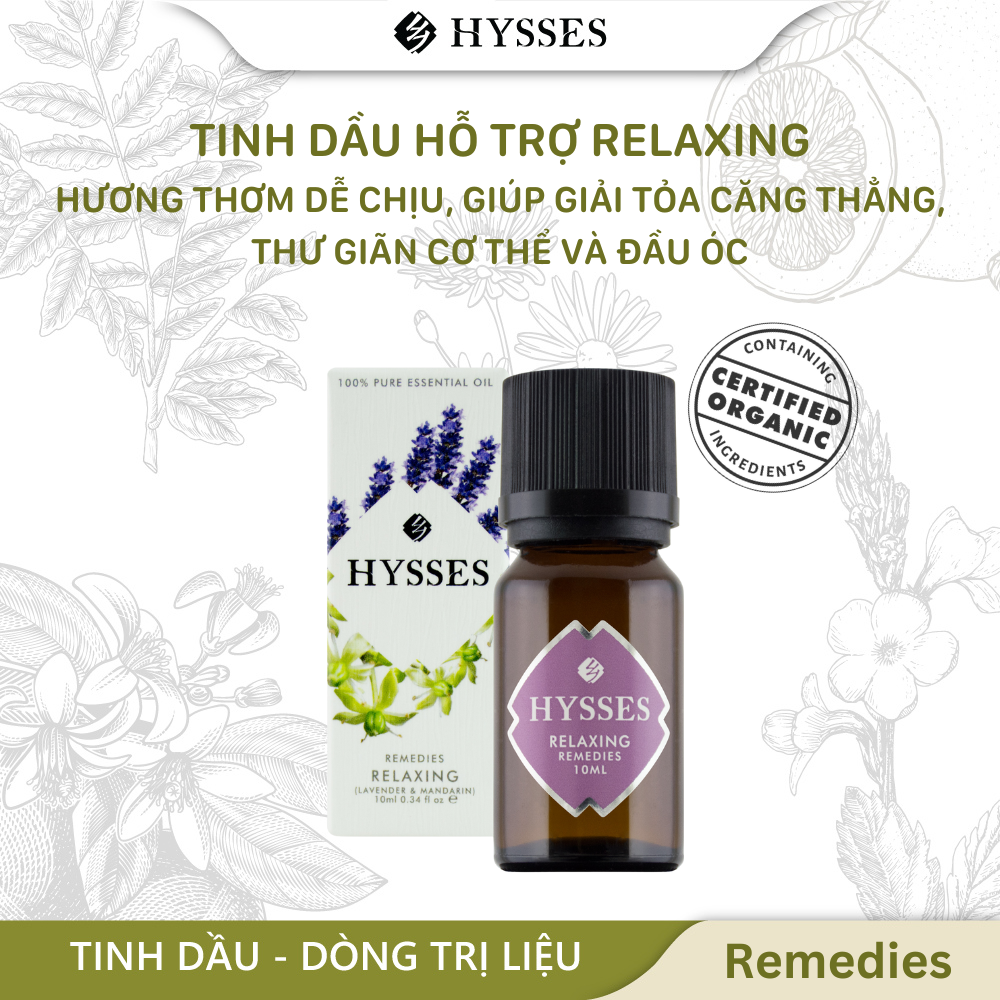 Tinh Dầu Cao Cấp Hysses Remedies Relaxing Hương Dễ Chịu, Giảm Căng Thẳng, Thư Giãn Tâm Trí, Giảm Stress, Cân Bằng Cảm Xúc Với Tinh Dầu Oải Hương và Quýt Hữu Cơ Tự Nhiên