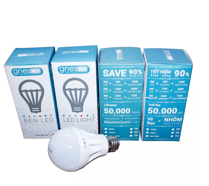 Đèn LED Búp Nhựa Phủ Matt Cao Cấp Bộ 5 Cái Gnesco 7W (sáng trắng)