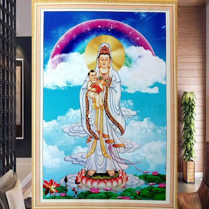 Tranh thêu Quan Âm tống tử 333019 - kích thước: 45 * 64cm. (TRANH CHƯA LÀM)