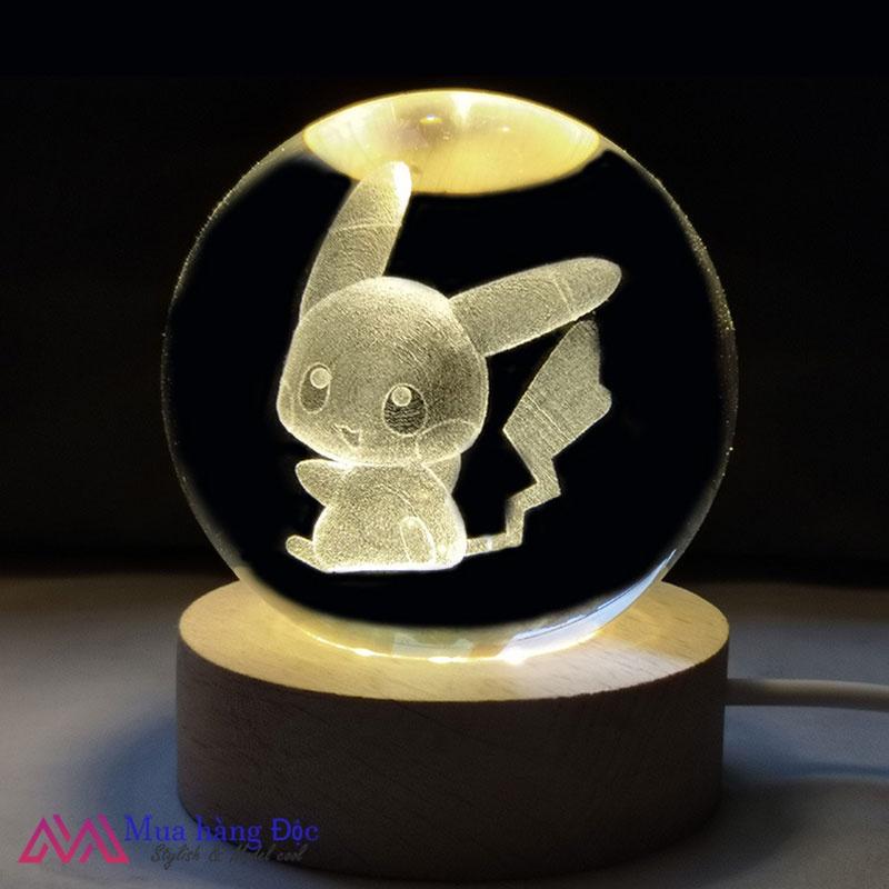 Bộ Quà Tặng Quả Cầu Pha Lê 3D larser LED hình pikachu
