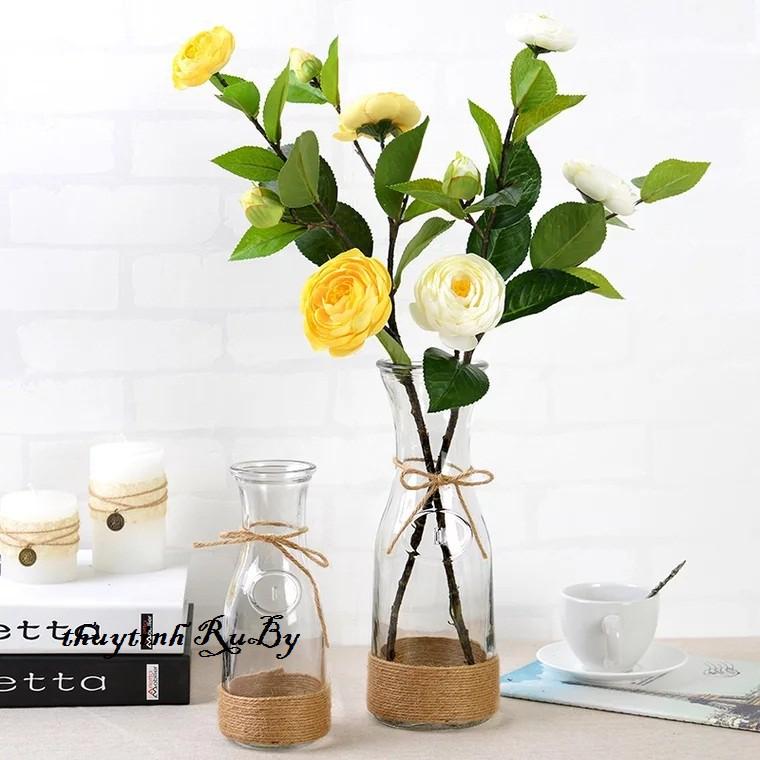 Bình bông lọ hoa thủy tinh eo lớn , Lọ cắm hoa handmade