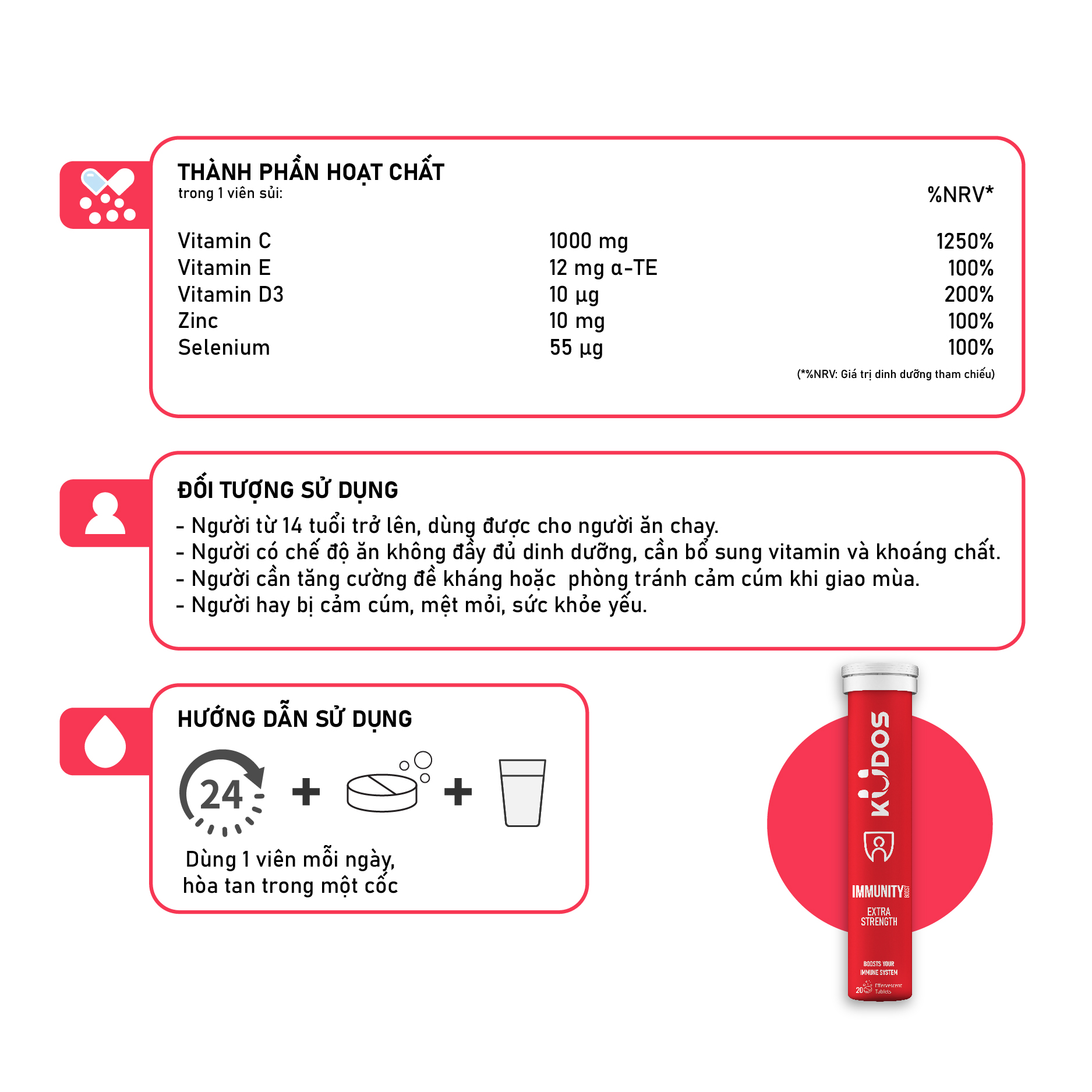Combo Đề Kháng - Viên sủi KUDOS IMMUNITY gấp đôi đề kháng + Viên sủi vitamin tổng hợp và nhân sâm, Biotin KUDOS DAILY