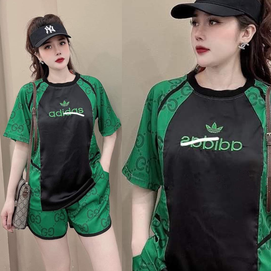 Đồ bộ thun cotton đùi thể thao phối màu đen xanh lá hiện đại MS031