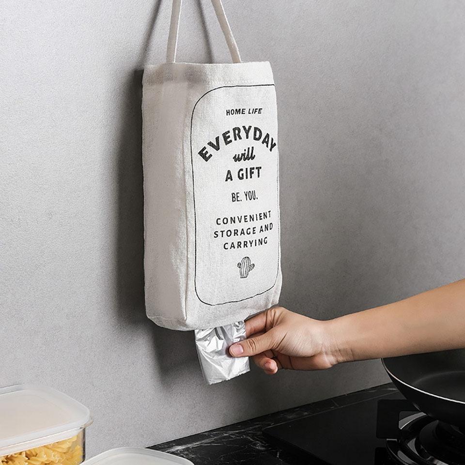 Wall Hanging Kitchen Garbage Bag Sstorage Rack Bathroom Plastic Bag Nordic style Cover Storage Bag
