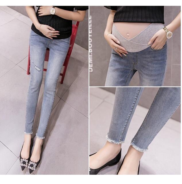 Quần jean bầu dáng dài cạp thấp -hàng shop quảng châu