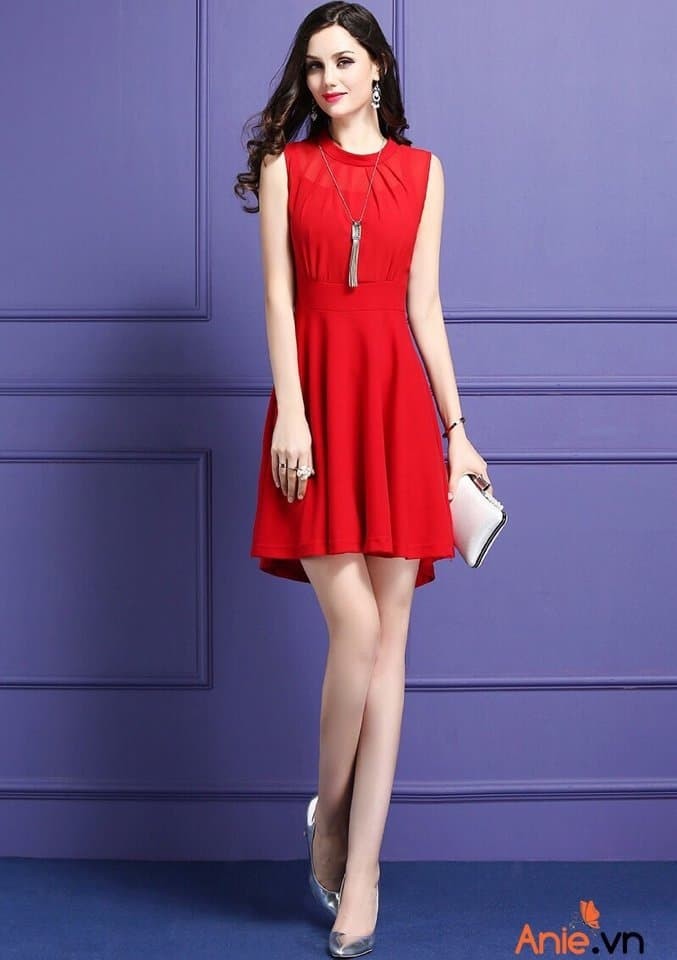 Đầm Xòe Cổ Xếp Li chất Voan Nhung mềm mịn,co giãn và thoáng mát, đi làm,đi chơi,đi tiệc đều đẹp