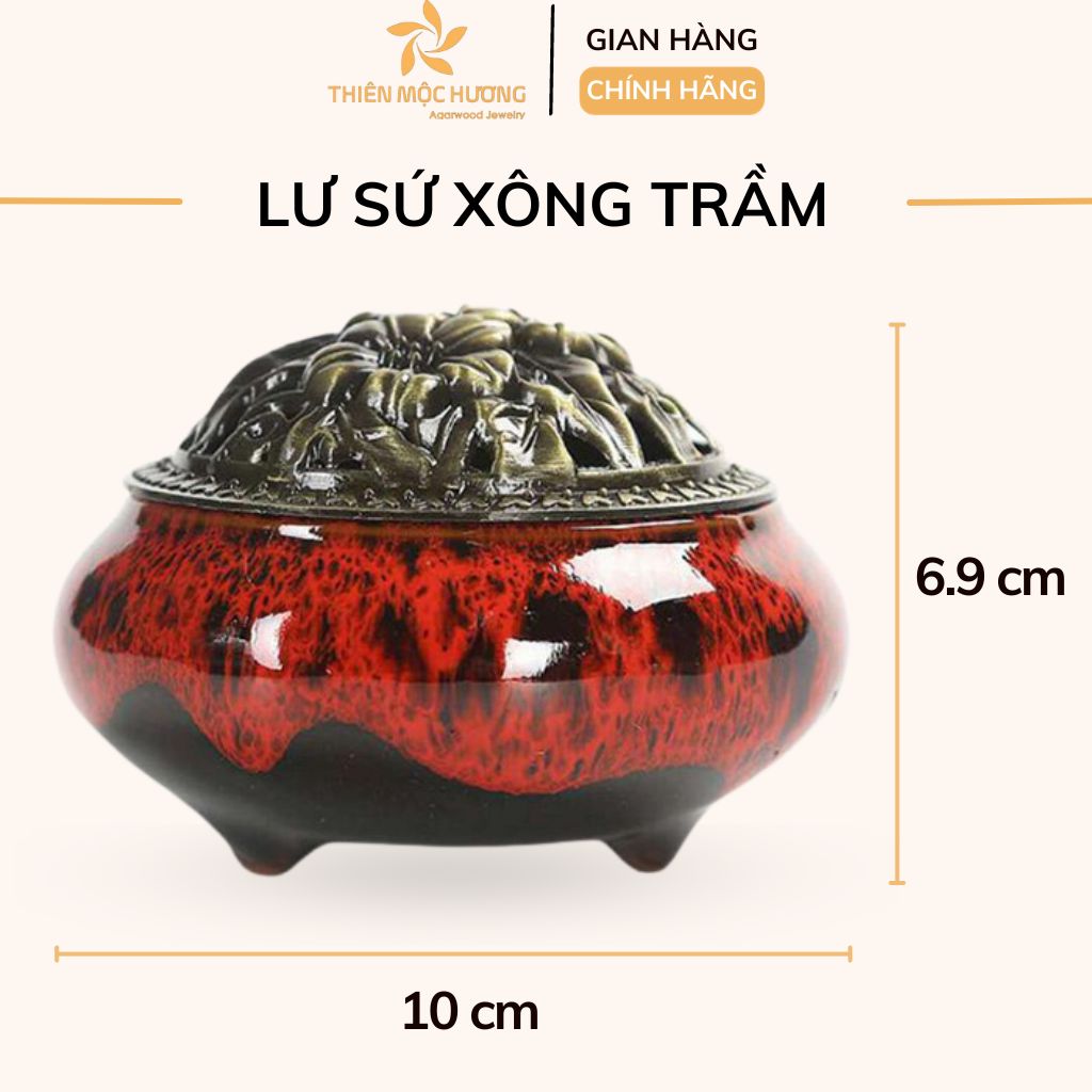 Bộ quà tặng trầm hương Lộc An Thiên Mộc Hương bao gồm nhang, lư sứ, bao lì xì và lá bồ đề